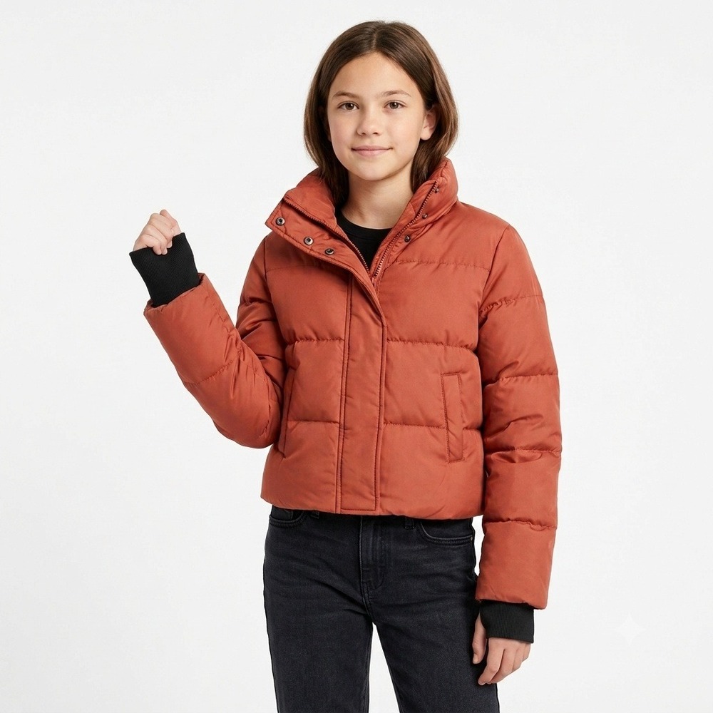 GB Girls Jacket XL 14-16 Rust Orange‎ Quilted Puffer Cropped Funnel Neck